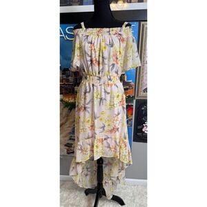 Romantic Floral High-Low Boho Dress Cottagecore Smocked Off-Shoulder Large NEW